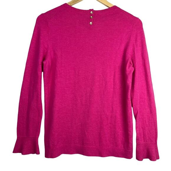 Talbots M Petite Fuchsia Pink Lambswool Lightweight Flounce Bell Sleeve Sweater - Picture 2 of 10